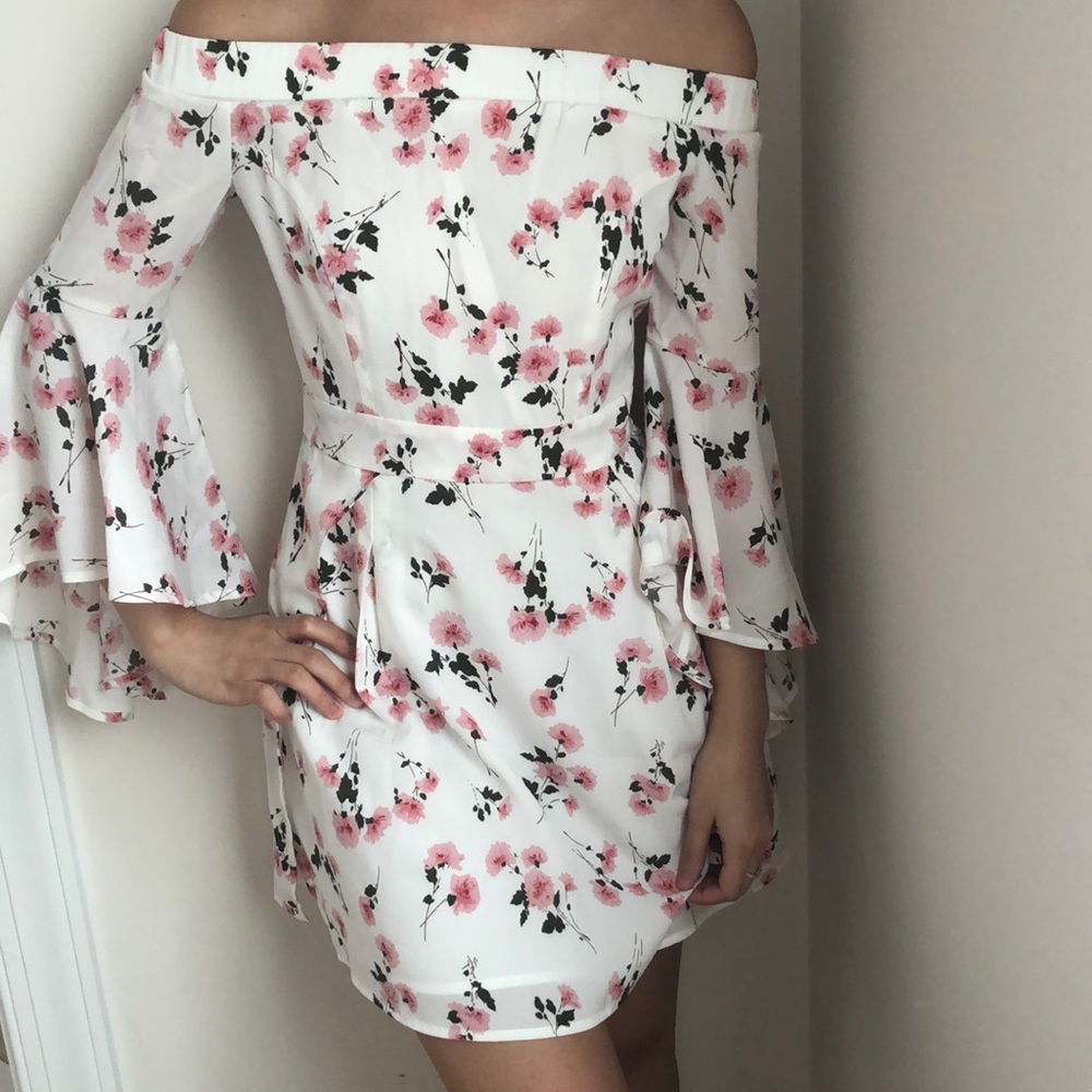 White Floral Off Shoulder Dress